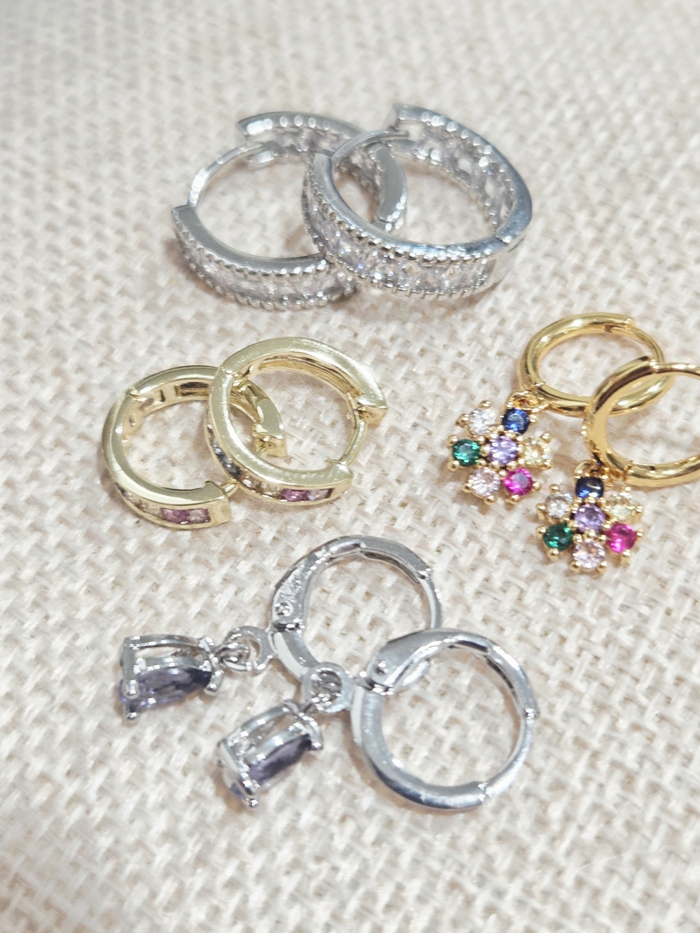 Gold and Silver Mixed Multi-Color Charm Hoop Huggies Earring Bundle